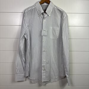 Eleventy Button Front Long Sleeve Shirt White Blue Stripe sz XL